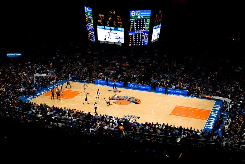 Photo taken from the upper level of Madison Square Garden during a New York Knicks home game.