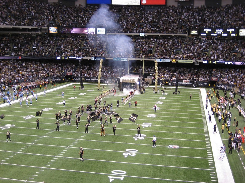 Photo of the playing field at the Mercedes-Benz Superdome. Home of the New Orleans Saints.