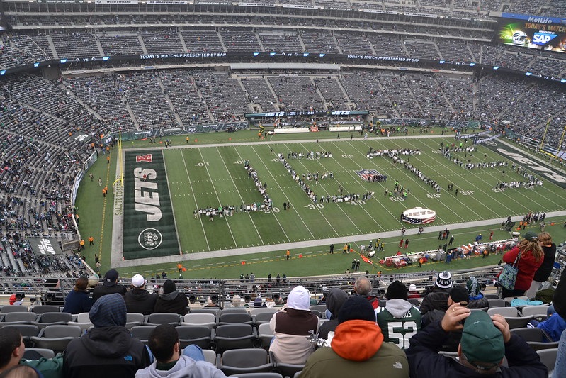 Photo of the playing field at Metlife Stadium, home of the New York Jets.