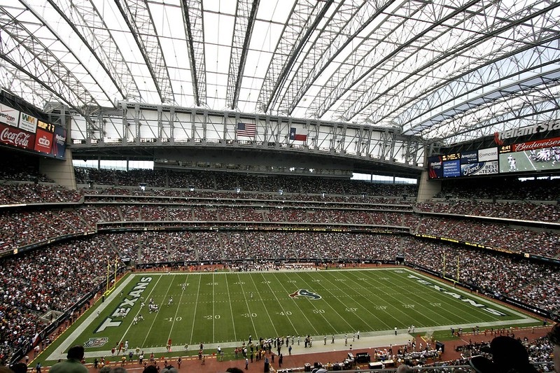 Photo of the playing field at NRG Stadium, home of the Houston Texans.