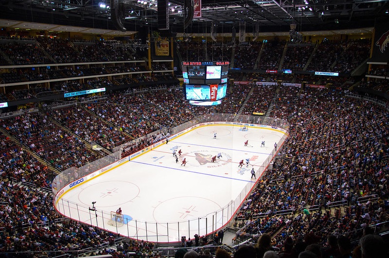 Photo of the ice at Gila River Arena during an Arizona Coyotes game.