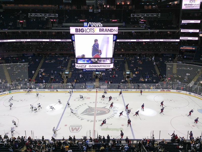 Photo of the ice at Nationwide Arena during a Columbus Blue Jackets game.