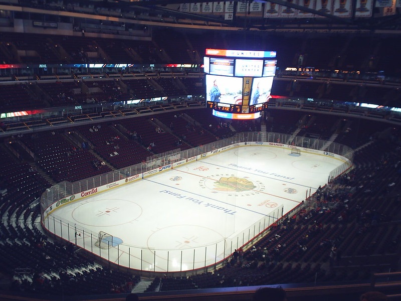 Photo of the ice at the United Center, home of the Chicago Blackhawks.