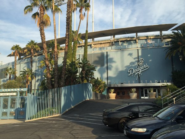 Exterior view of Dodger Stadium in Los Angeles, California.
