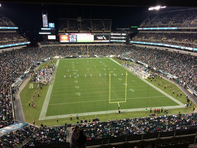 View from the mezzanine seats at Lincoln Financial Field in Philadelphia, Pennsylvania.