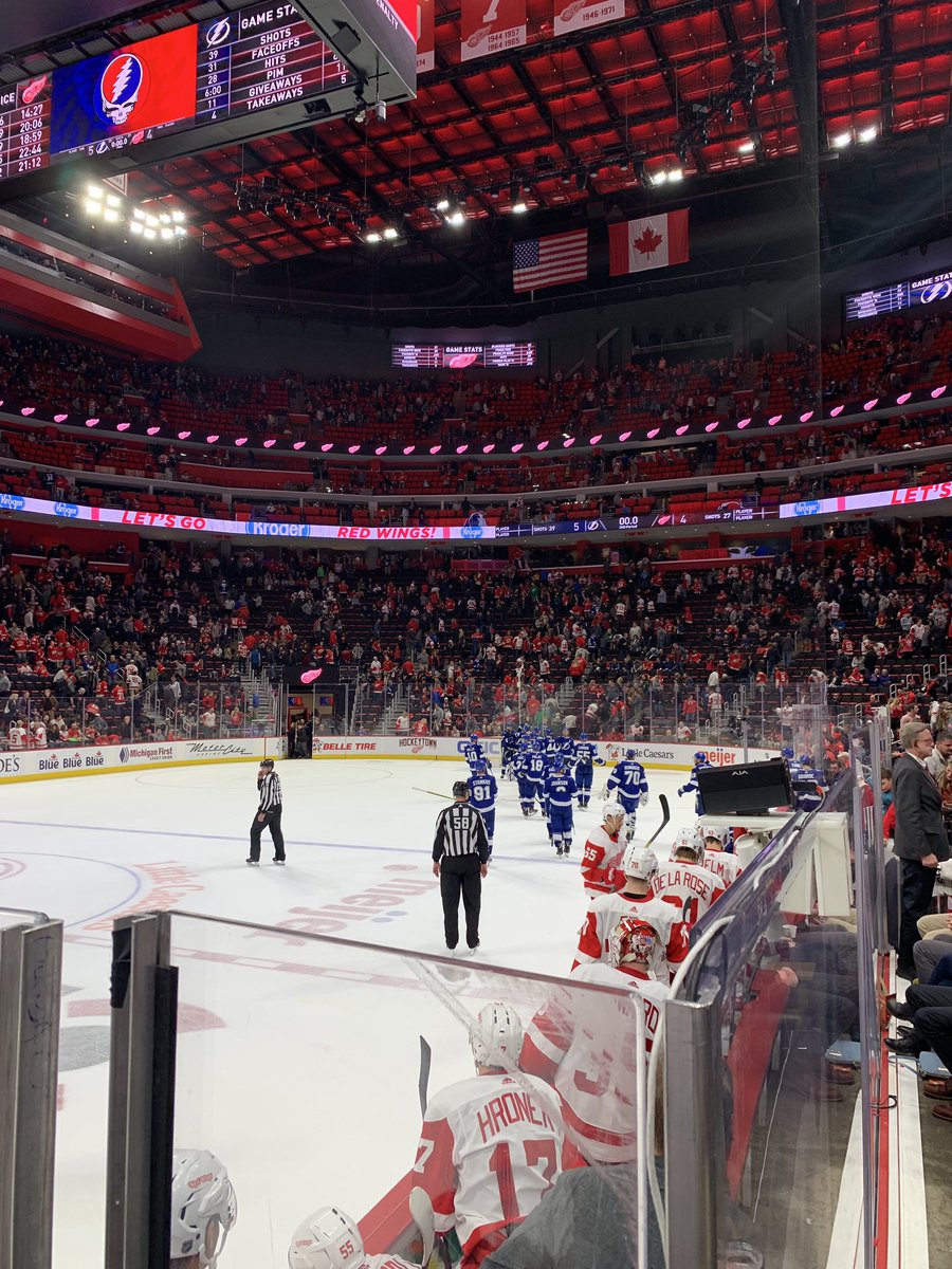 View from the Comerica Players Club seats at Little Caesars Arena during a Detroit Red Wings game.