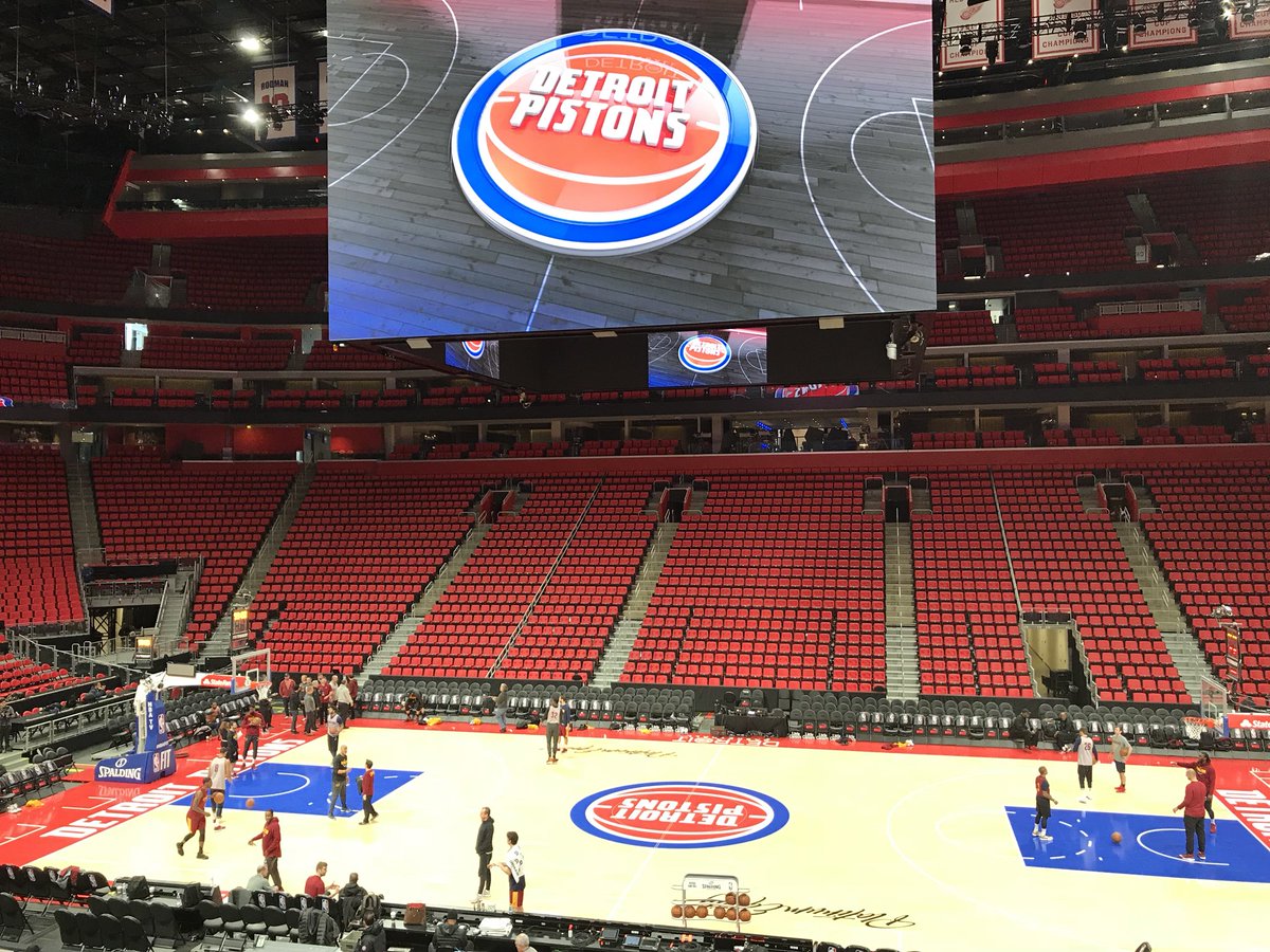 View of Little Caesars Arena from the lower level seats before a Detroit Pistons game.