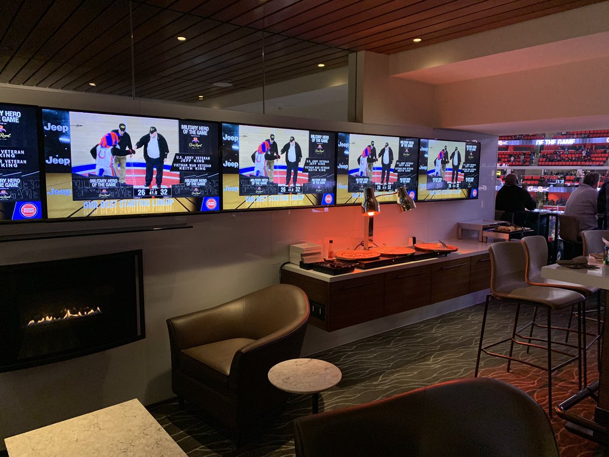 View of the interior of a Blue Cross Suite at Little Caesars Arena in Detroit, Michigan.