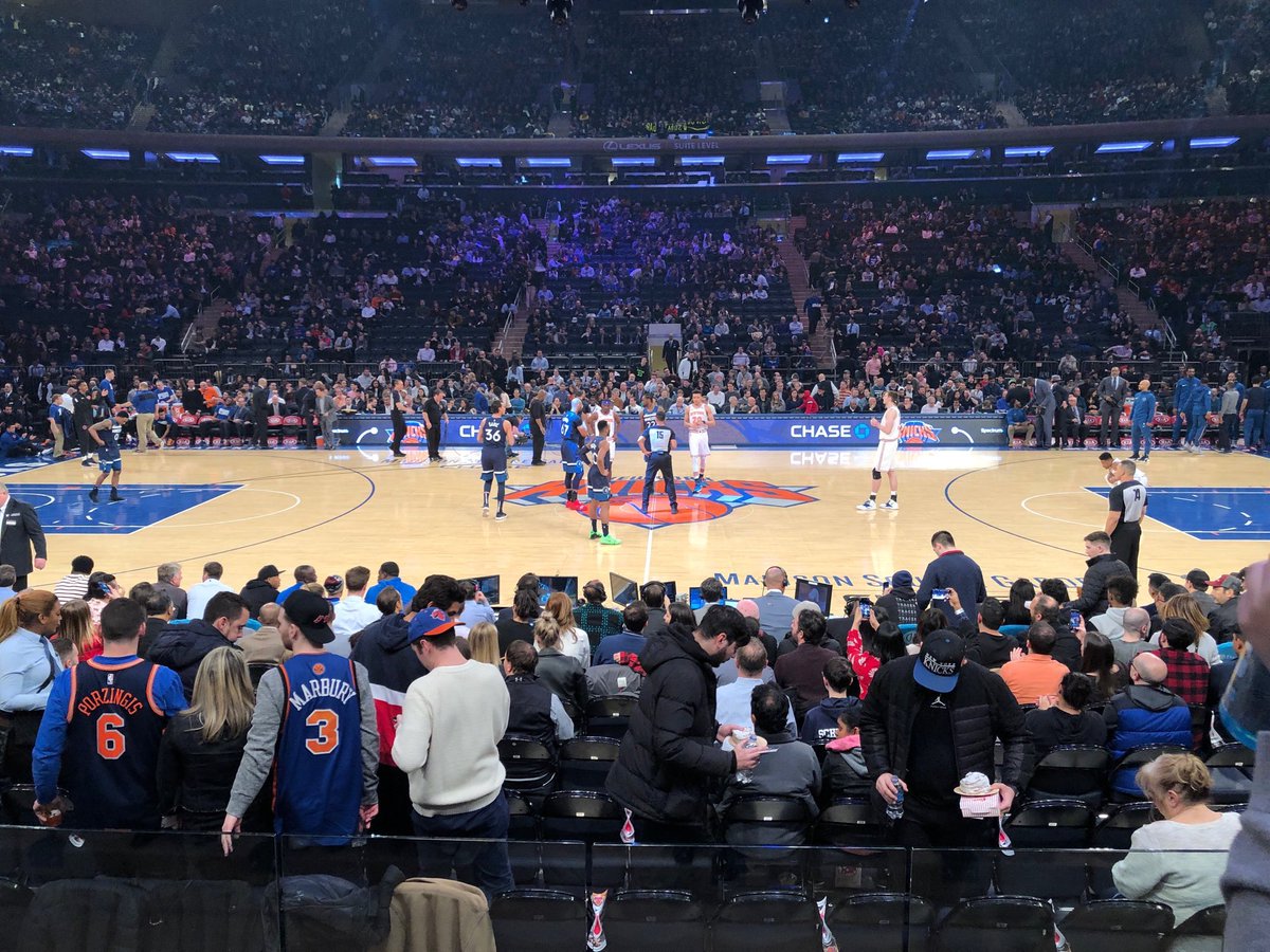 Photo of a New York Knicks game at Madison Square Garden taken from the club seats on the lower level.
