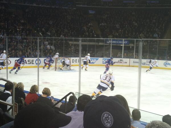 Photo of a New York Rangers vs. Nashville Predators game at Madison Square Garden. The photo was taken from the Delta Sky360 Club.