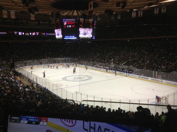 Photo of a New York Rangers game taken from the Madison Club at Madison Square Garden.