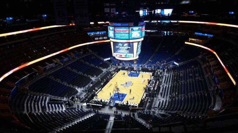 Seat view from section 216 at the Amway Center, home of the Orlando Magic. 