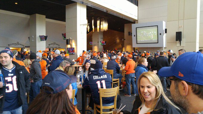 Interior photo of the United Club lounge at Empower Field at Mile High, home of the Denver Broncos.