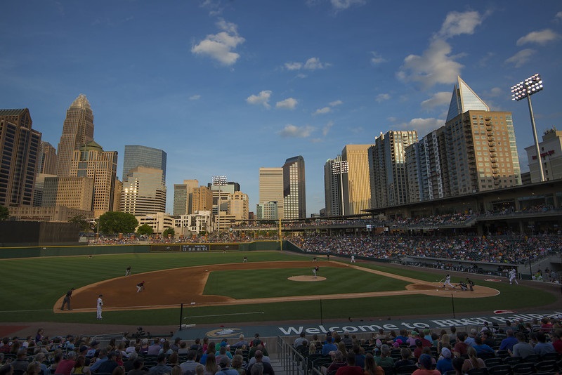 Photo of the playing field at BB&T Ballpark in Charlotte, North Carolina. Home of the Charlotte Knights.