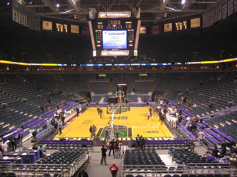 Photo of the basketball court at the BMO Harris Bradley Center. Home of the Milwaukee Bucks.