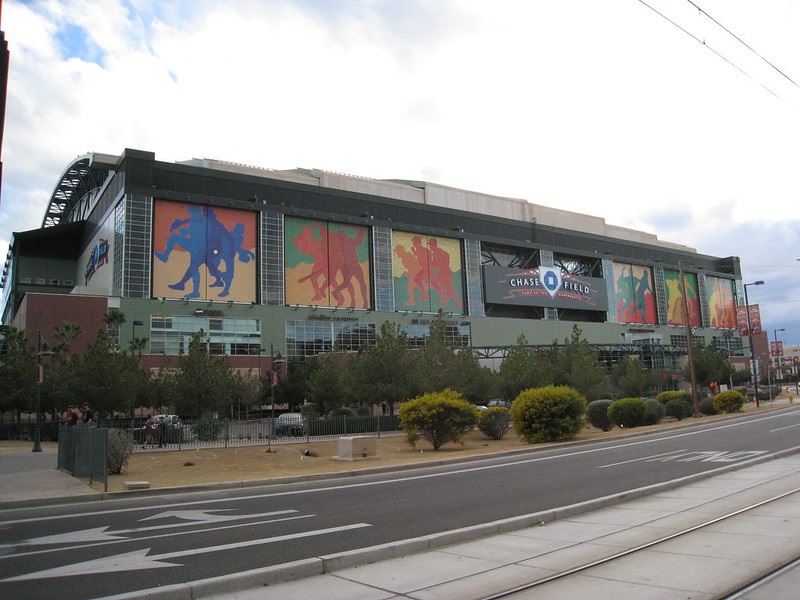 Exterior photo of Chase Field. Home of the Arizona Diamondbacks.