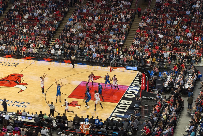 Photo of a Chicago Bulls home game taken from the upper level of the United Center.
