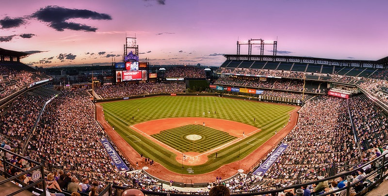 Photo of the playing field at Coors Field. Home of the Colorado Rockies.