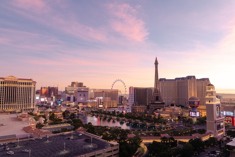 Photo of the Las Vegas strip at sunrise.