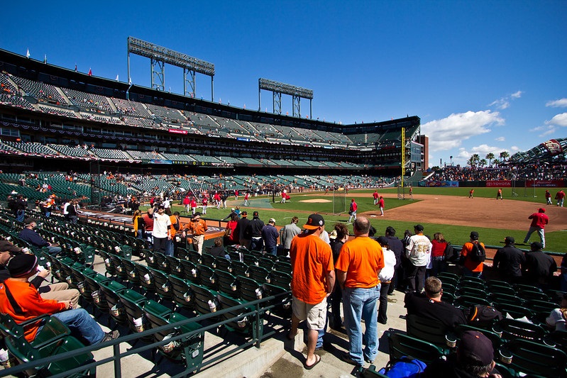 Photo of an almost empty Oracle Park during a San Francisco Giants home game.