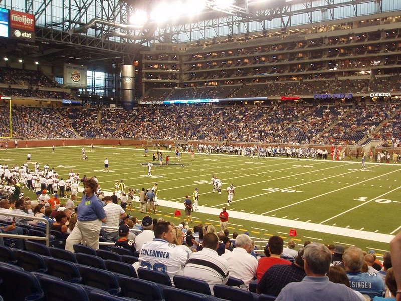 View of the playing field at Ford Field during a Detroit Lions home game.