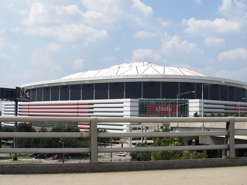 Exterior photo of the Georgia Dome in downtown Atlanta, Georgia.