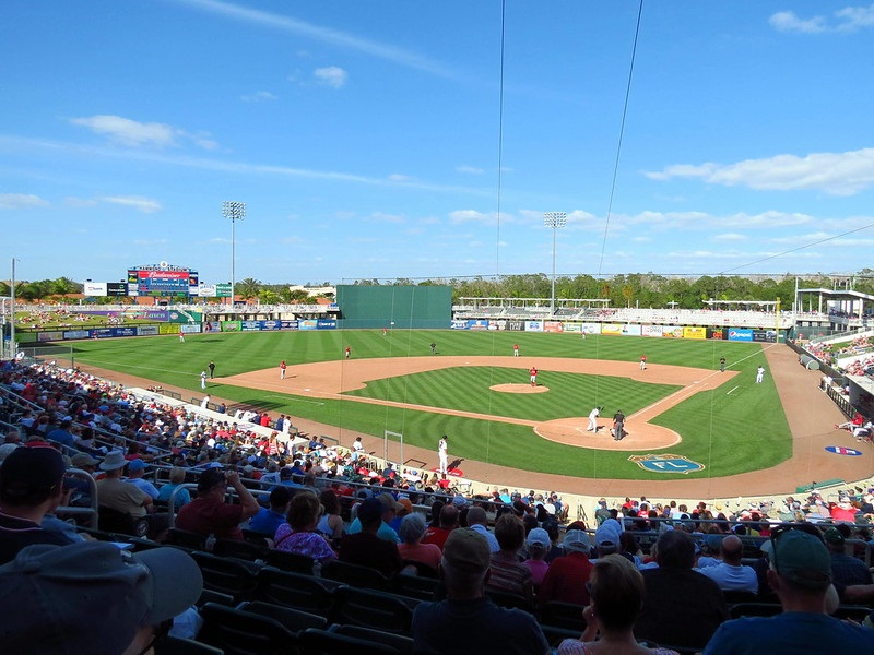 Photo of the playing field at Hammond Stadium in Fort Myers, Florida.