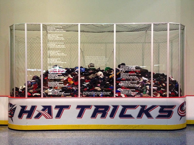Photo of the hat trick display at Nationwide Arena. Home of the Columbus Blue Jackets.