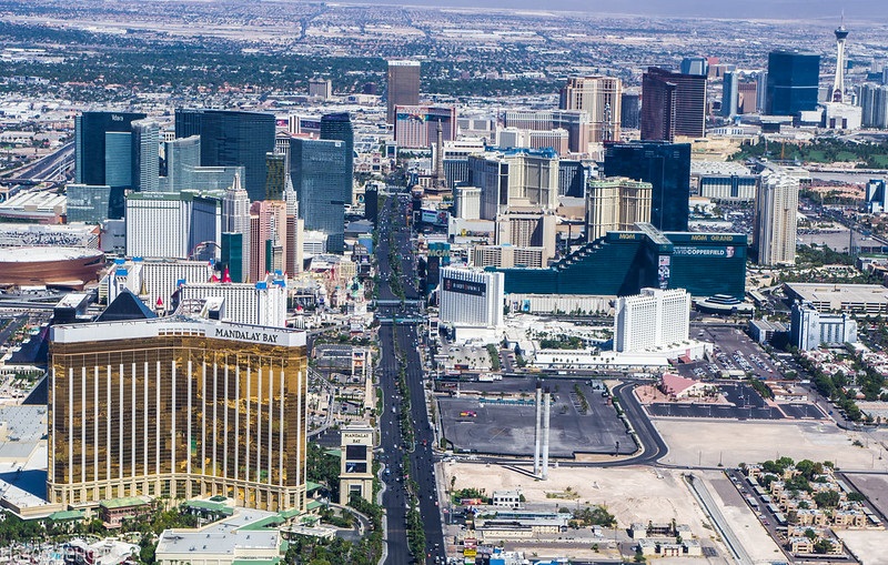 Las Vegas strip aerial photo.