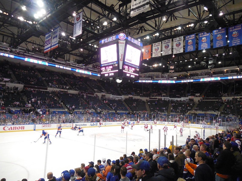 Photo of a New York Islanders game at Nassau Veterans Memorial Coliseum.