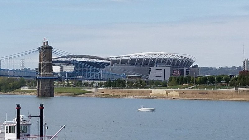 Photo of Paul Brown Stadium from across the Ohio River in Covington, Kentucky.