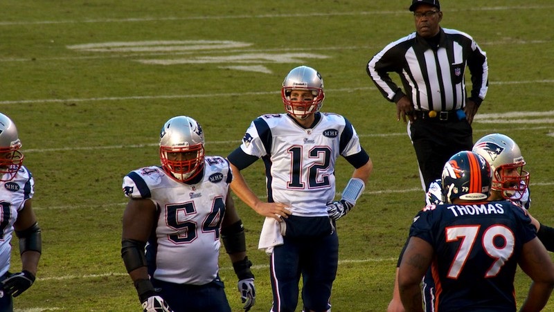Photo of Tom Brady of the New England Patriots during a game versus the Denver Broncos.
