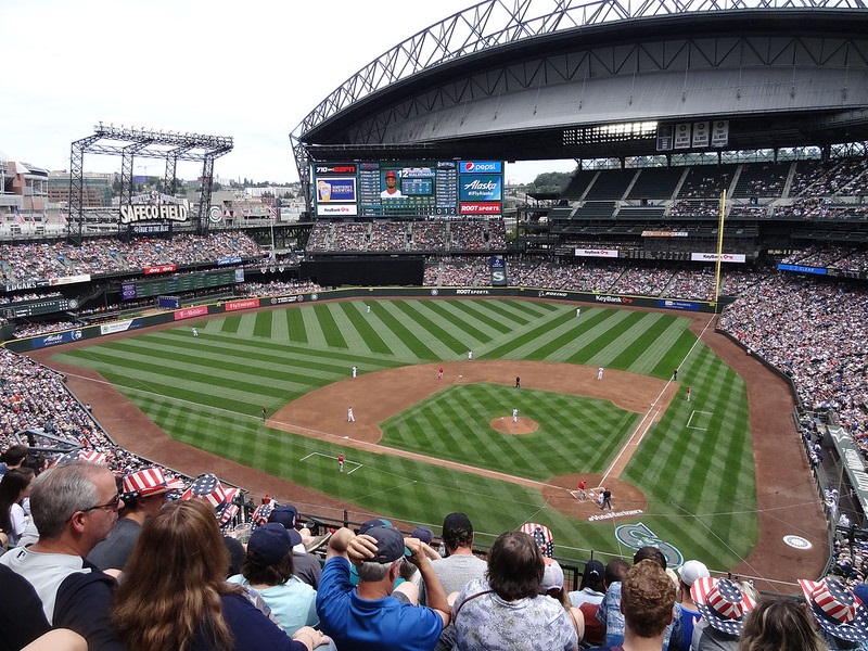 View from the upper level of Safeco Field during a Seattle Mariners game.