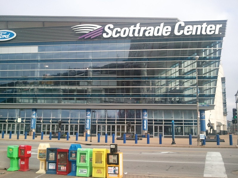 Exterior photo of the Scottrade Center in St. Louis, Missouri. 