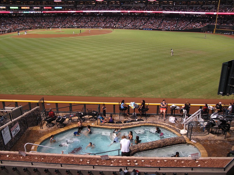 Photo taken from the standing room only area at Chase Field during an Arizona Diamondbacks game.