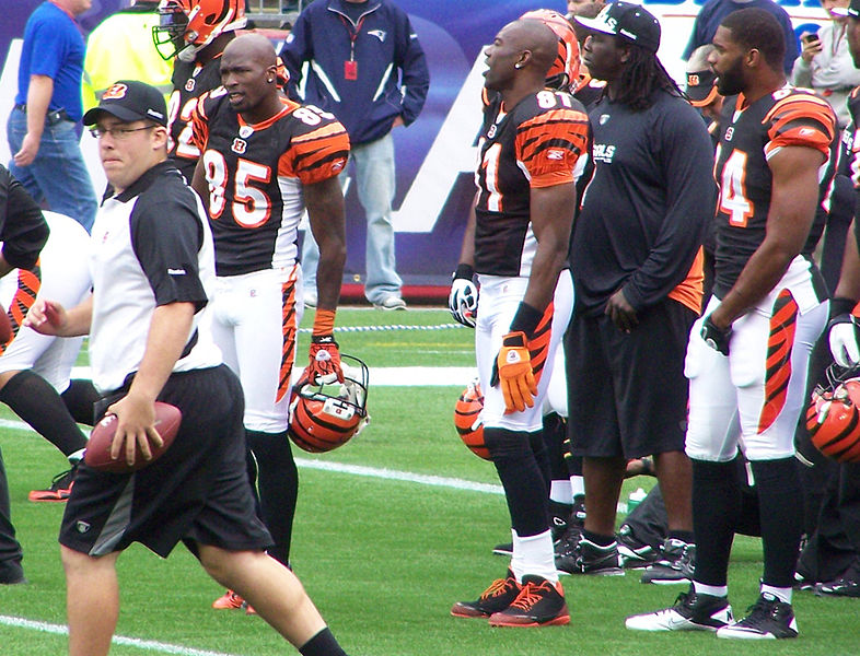 Photo of Terrell Owens of the Cincinnati Bengals standing on the sidelines.