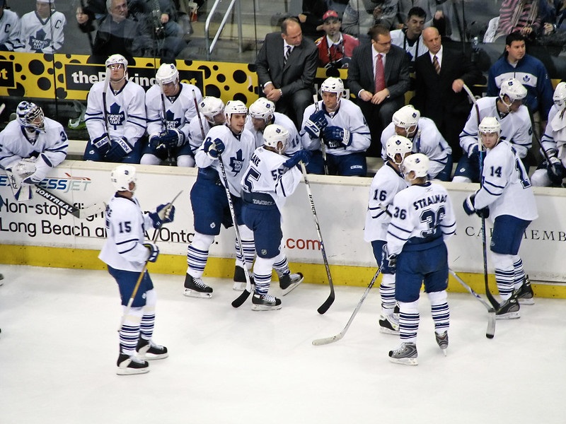 Photo of the Toronto Maple Leafs bench during a game.