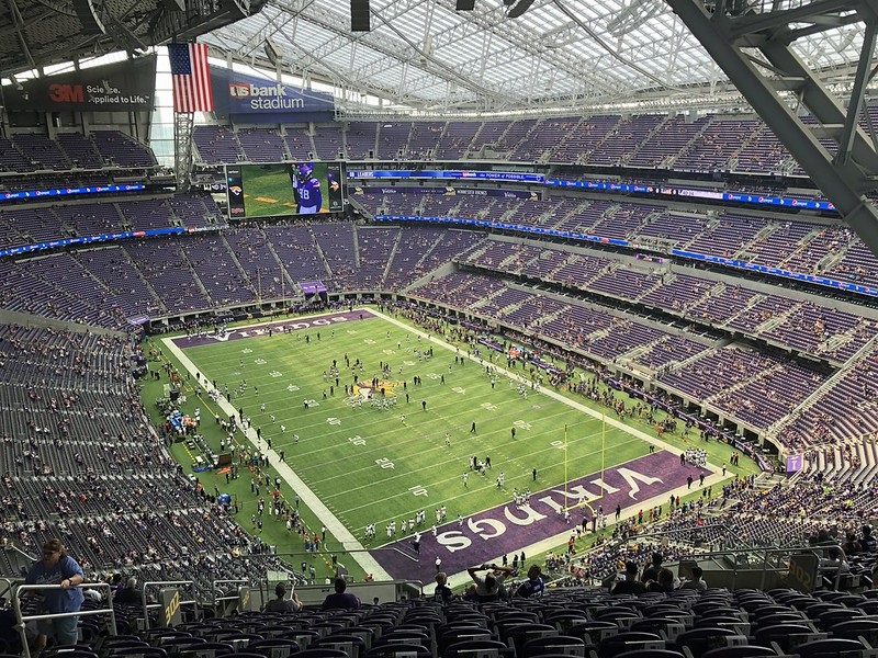 Photo taken from the upper level of U.S. Bank Stadium during a Minnesota Vikings home game.