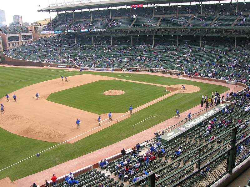 Photo of the infield at Wrigley Field during a Chicago Cubs home game.