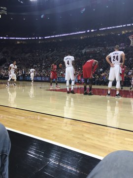 Photo taken from the courtside seats at the Moda Center during a Portland Trail Blazers game.