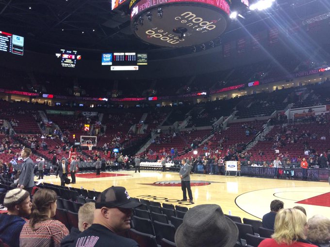 Photo taken from the lower level seats at the Moda Center during a Portland Trail Blazers game.
