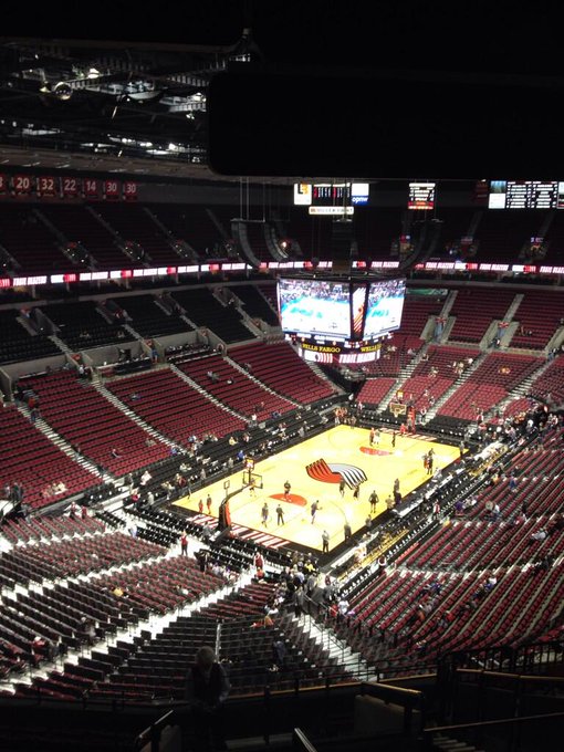 View from the upper level seats at the Moda Center during a Portland Trail Blazers game.
