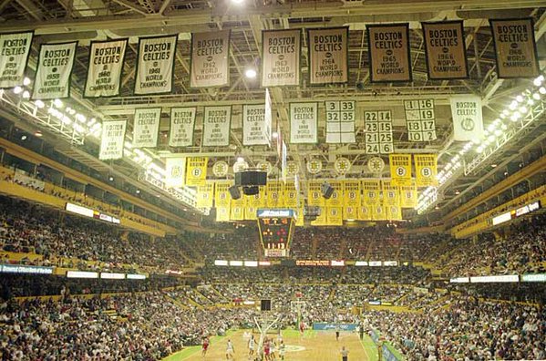 Photo of the banners that hung atop Boston Garden.