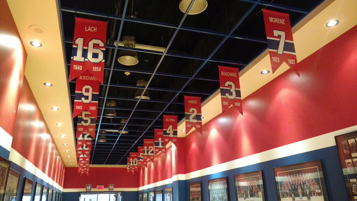 Photo of the Montreal Canadiens player banners inside the Montreal Forum today.