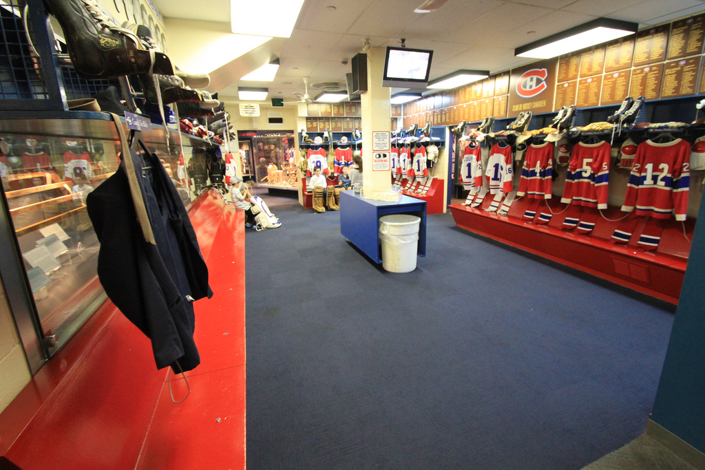 Photo of the old Montreal Forum locker room.