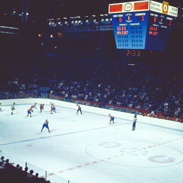 Photo of a Montreal Canadiens vs. New York Rangers game during the 1970's.