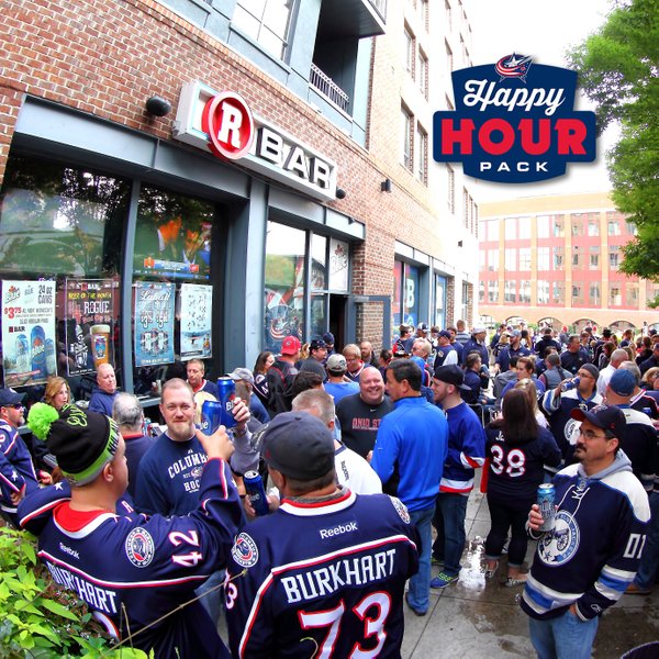 Photo of Blue Jackets fans outside of R Bar in Columbus, Ohio.