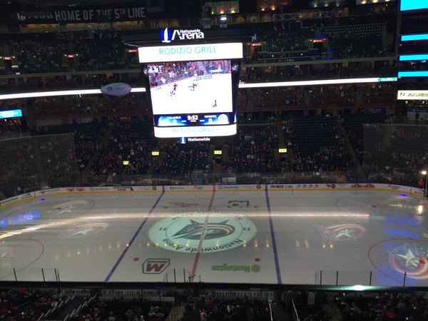Photo of the ice at Nationwide Arena from the upper level.