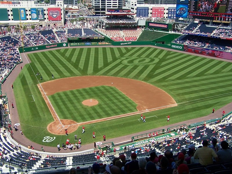 Photo taken from the upper gallery level seats at Nationals Park during a Washington Nationals home game.