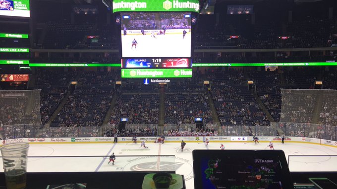 View from the Terrace Tables at Nationwide Arena during a Columbus Blue Jackets game.